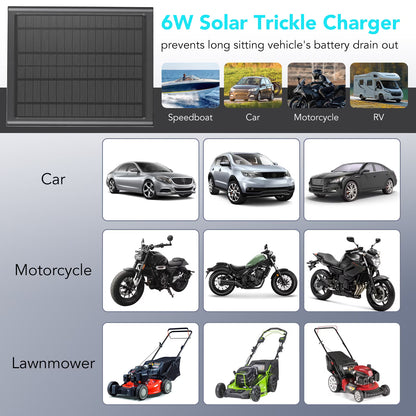 Upgraded 6W Solar Battery Trickle Charger Maintainer, 16V Portable Waterproof Solar Panel Trickle Charging Kit for Car, Automotive, Motorcycle, Boat, Marine, RV, Trailer, Snowmobile, etc