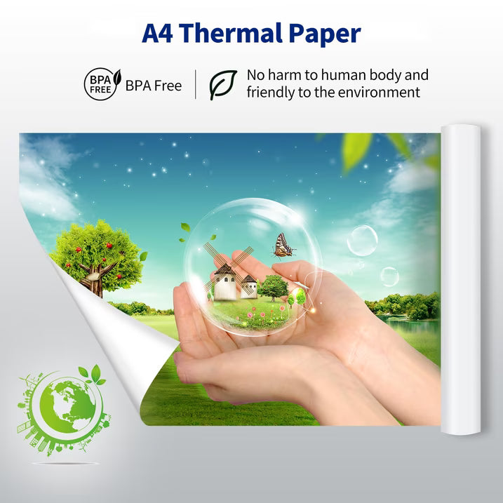 200 Sheets A4 Thermal Printer Paper, 8.27" x 11.69" (210x297mm), BPA Free Quick Dry Folding Thermal Paper, 10-Year Preservation, Compatible with Most Thermal Printers for Home Office Travel Business