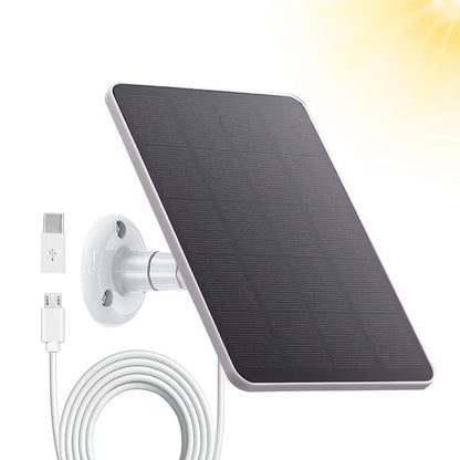 6W Solar Panel Charger for Outdoor Security Cameras, Micro USB & USB C Port Solar Panel for DC 5V Outdoor Rechargeable Battery Camera with 9.8ft Cable, IP65 Waterproof/Adjustable Security Mount