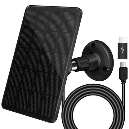 6W Solar Panel Charger, Solar Panel with Micro USB & USB C Port for DC 5V Outdoor Rechargeable Battery Camera, IP66 Waterproof, 360° Adjustable Security Mount, Black
