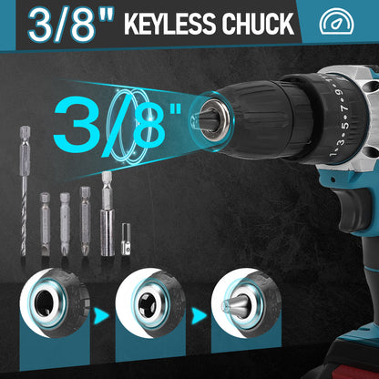 21V Cordless Power Drill Set, Power Drill Driver Kit with 2 Lithium-ion Battery and Charger, 3/8-Inch Keyless Chuck, 2 Variable Speed, 25+3 Position and 27pcs Drill/Driver Bits