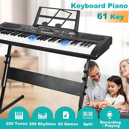 61 Key Keyboard Piano, Upgraded Kids Keys Piano Keyboard for Beginners, Portable Electronic Digital Piano with Built-in Dual Speaker, Microphone and Music Stand, Birthday Gift for Boys Girls Age 3-12