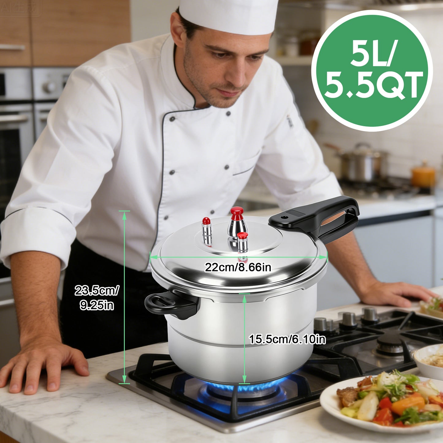 Aluminum Pressure Cooker, 5.5QT Aluminum Pressure Cooker Cooking Various Foods For Gas Stove Induction Cooker
