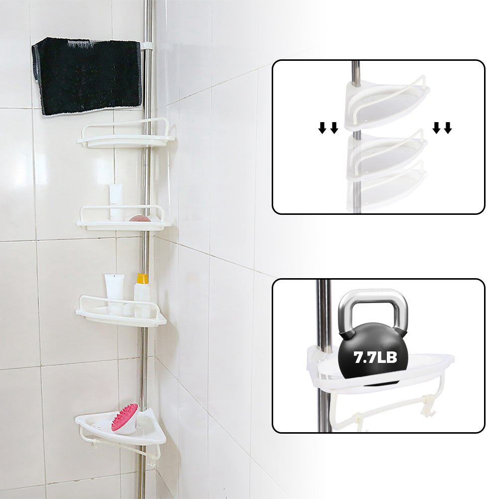 Corner Shower Caddy Tension Pole- 4-Tier Adjustable Metal Bathroom Shower Rrganizer- 3.5-10FT,White