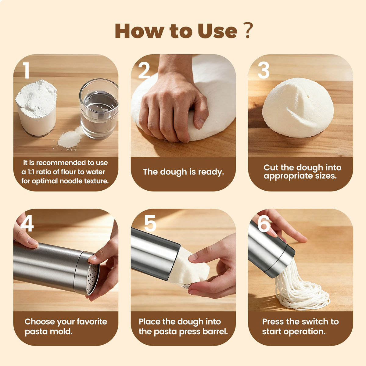 Electric Cordless Pasta Machine, Multifunction Handheld Attachment Homemade Noodle Maker,with 5 Molds and 3 Sausage Accessories,White