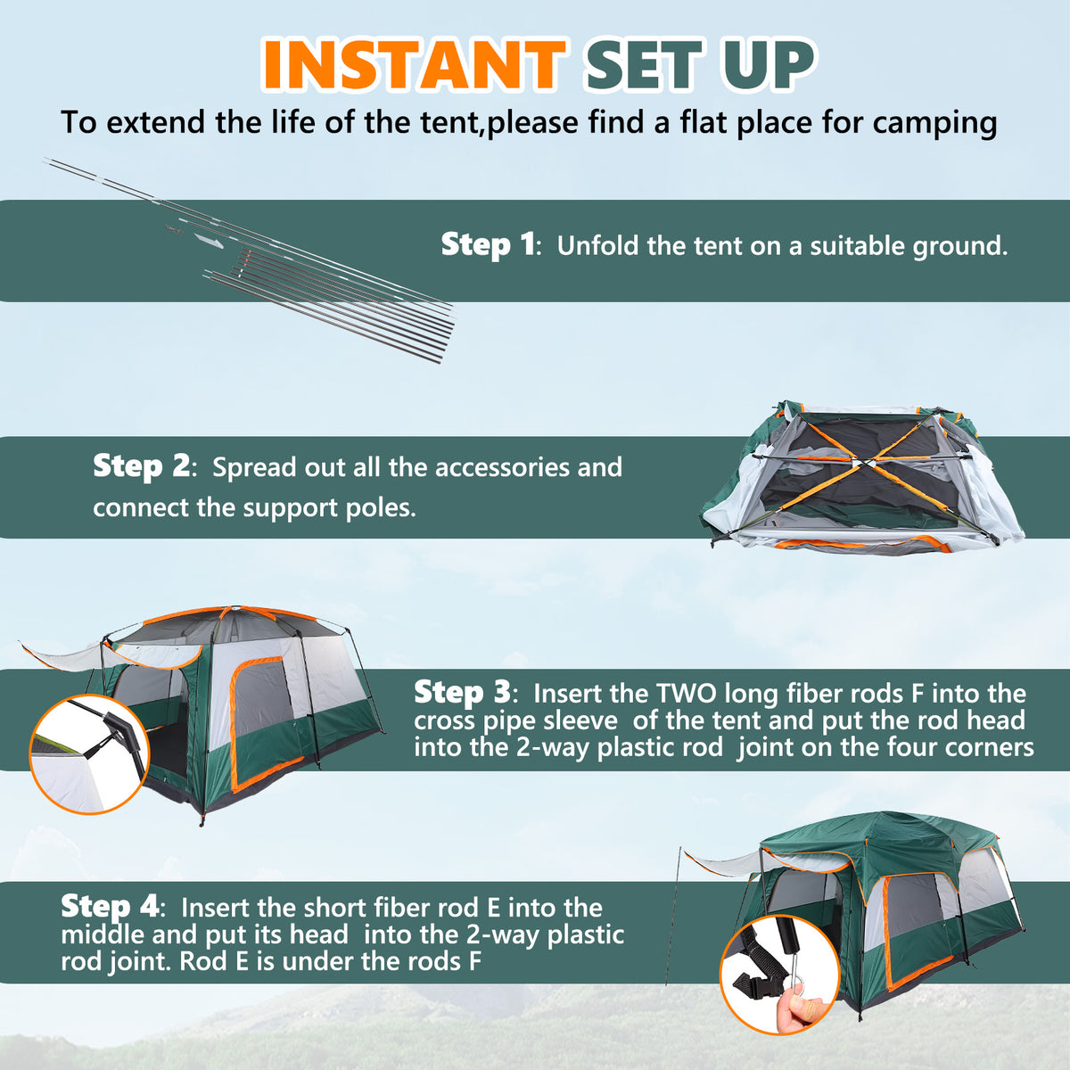 Family Camping Tent 8 Person Tent Waterproof Windproof with Divided Curtain for Separated 2 Rooms with Carry Bagfor Campng, Outdoor,Green