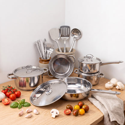 17 Piece Stainless Steel Cookware Set, Pots and Pans Set with Lids Non Toxic, Kitchen Induction Cookware with Utensil Sets For Oven & Dishwasher ,Heavy Premium Kitchen Cooking