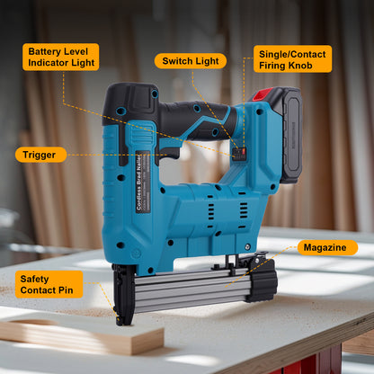 18GA 2-in-1 Cordless Brad Nailer with 2 * 2.0Ah Batteries & 2000pcs Nails for Woodworking,Home Improvement,Blue