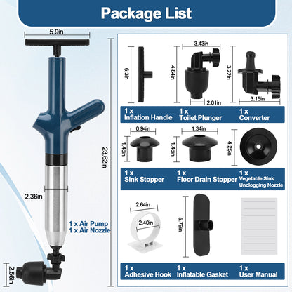 Toilet Plunge Blaster, High-Pressure Air Drain Blaster Plunge Blaster Multi-drain Unclogger For Toilets, Bathroom Floor, Drain Sinks And Plumbing Clogs,Blue