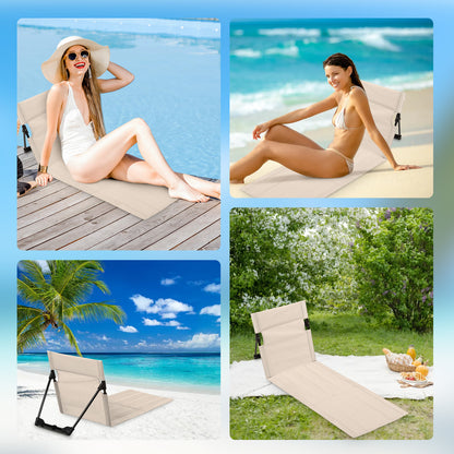 2 Pack Outdoor Folding Camping Chair with Backrest, Portable Floor Lounge Seat for Swimming Pool Beach Lawn Camping,Beige