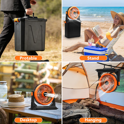 Portable Misting Fan - 10L Water Tank 10-inch Outdoor 20000mAh USB Rechargeable Fan with Remote Control,4 Speeds,4 Spray Mister,RGB Light,Timer, Floor Cooling Fan for Patios/Camping,Orange