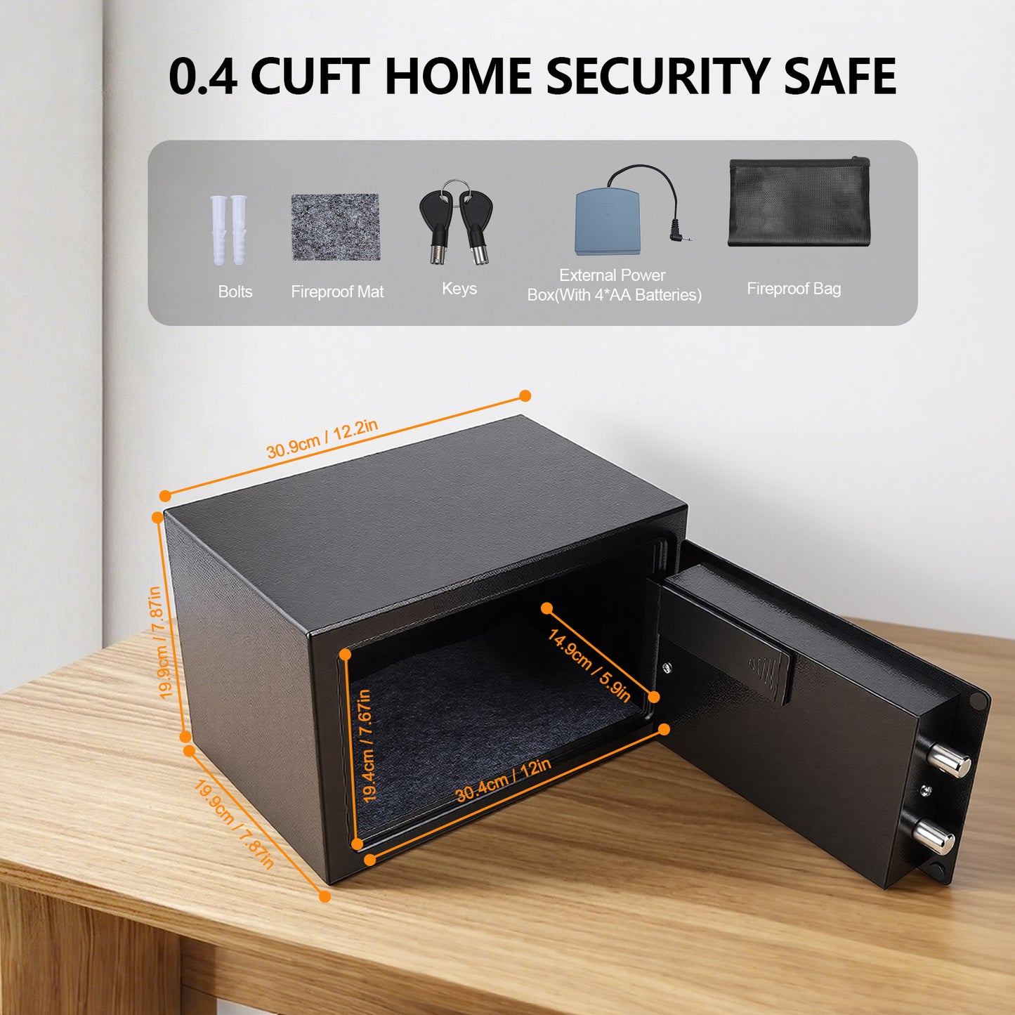 0.4 Cuft Fingerprint Safe Box, Electronic Digital Security Safe with Alarm & Fireproof Bag for Home Office Hotel