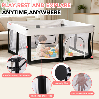 Portable Baby Playpen Large Play Yard Fence for Toddlers Indoor Outdoor,50"x50" with 30 Ocean Balls,White