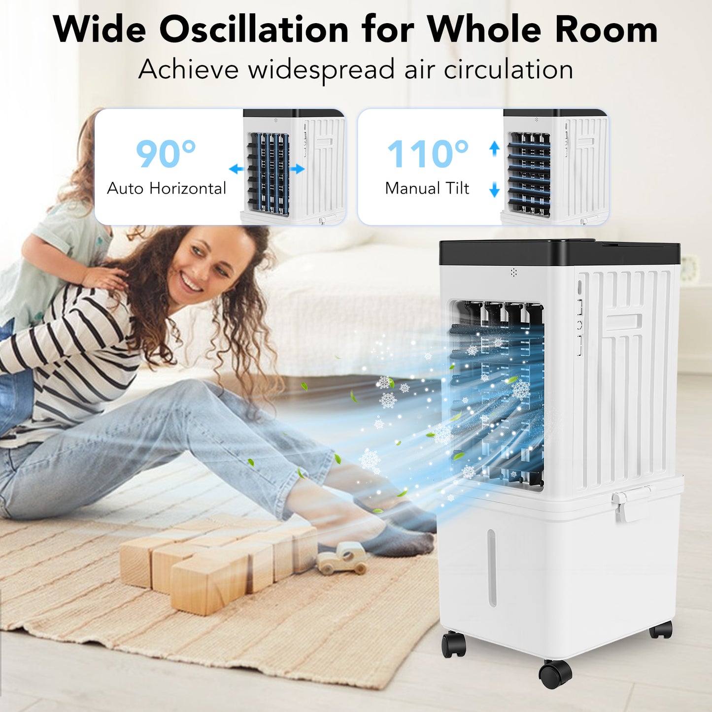 3-in-1 Evaporative Air Cooler Portable Air Cooling Oscillation Fan with Remote Control for Home,White