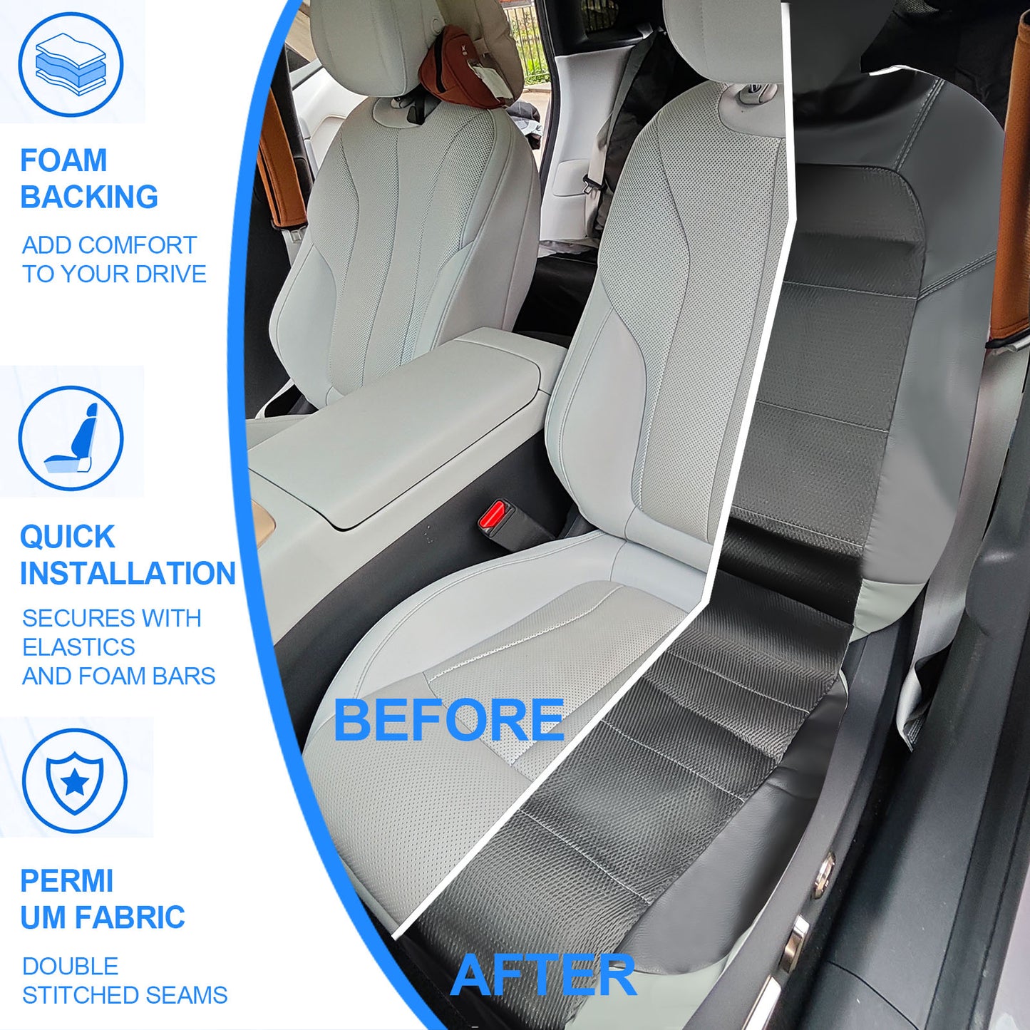 5 Seats Car Seat Cover, Sponge + PVC Leather Universal Seat Cover,Split Bench Compatible,Universal Fit for Auto Trucks Van SUV,Gray