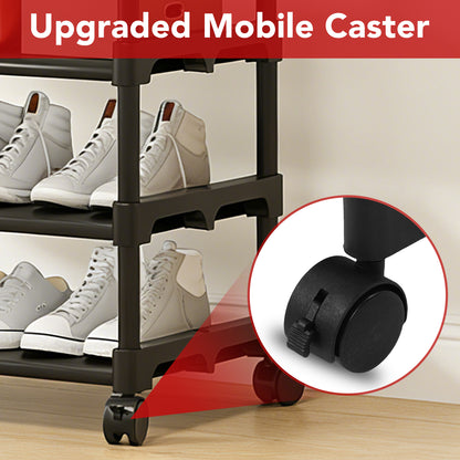 Clothing Garment Rack - 26.8" × 13.8" × 69" Double Rails Closet Rack with 3-Tier Shoe Rack and Wheels, Shoe Organizer for Entryway, Bedroom, or Laundry, Black