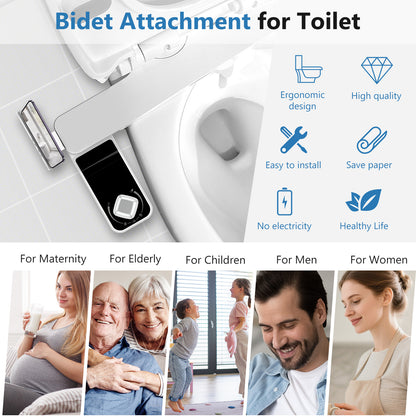 Bidet Attachment for Toilet, Non Electric, Self Cleaning Dual Nozzles for Front and Rear Cold Water Wash, Adjustable Water Pressure