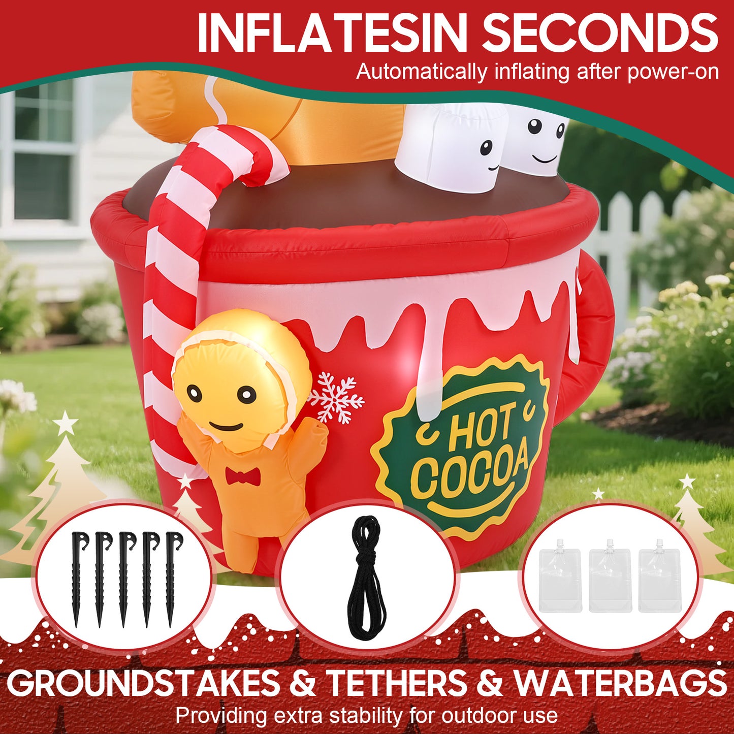 6 FT Christmas Inflatables Outdoor Decorations, Cute Christmas Blow Up Yard Decorations Gingerbread Man in Hot Cocoa Mug Scene for Garden Lawn Xmas Decor