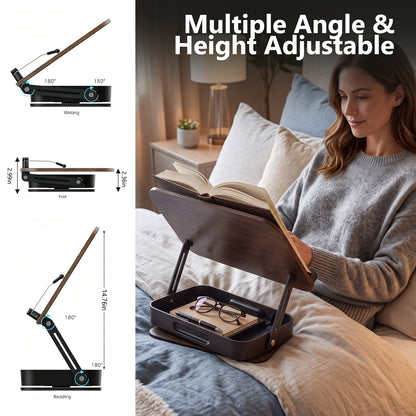 Foldable Wooden Book Stand with Storage,360° Rotating Book Holder for Kitchen Counter, Reading Stand for Desk, Recipe Stand, Book Prop for Book Lovers