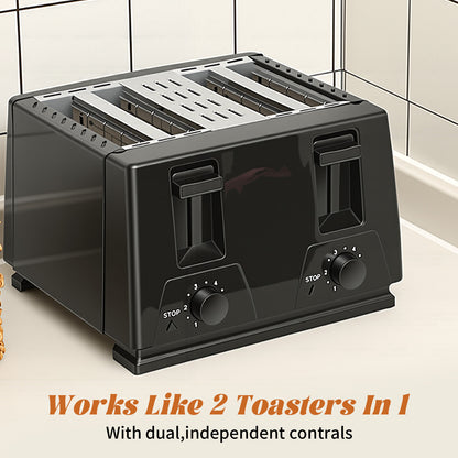 4 Slice Toaster - Stainless Steel Bagel Toaster with Dual Control Panels, 6 Shade Settings,Black