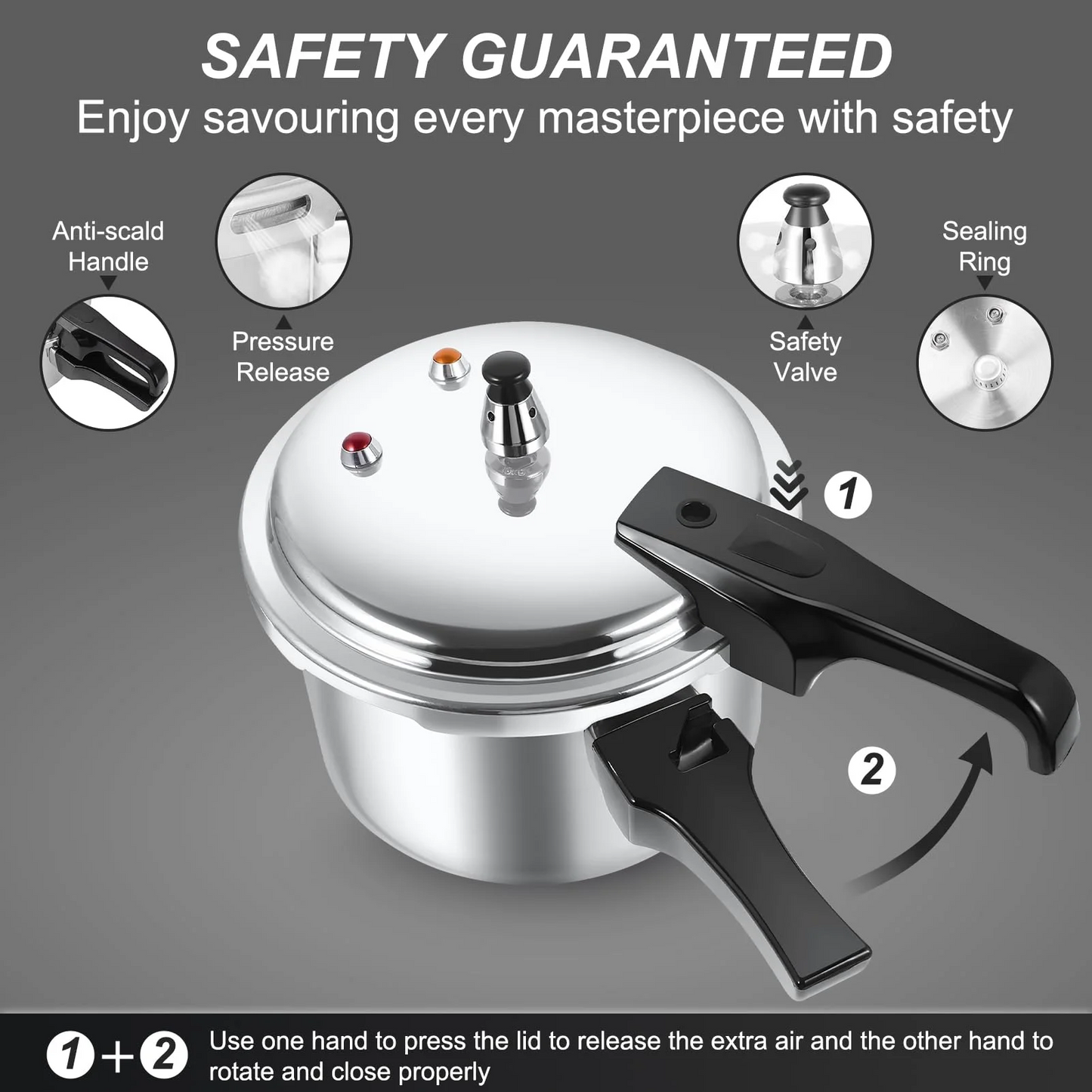 Aluminum Pressure Cooker, 5.5 Quart Aluminum Pressure Cooker Cooking Various Foods For Gas Stove Induction Cooker