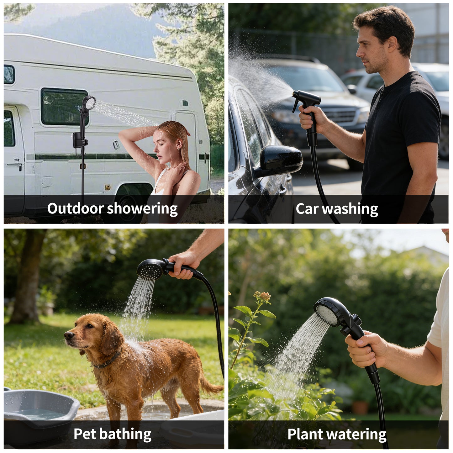 Portable Shower for Camping,6000mAh Rechargeable Camping Shower Pump with Intelligent LED Display, 4 Spray Modes, Foldable Bucket Shower Head for Hiking, Travel, Car, Pet