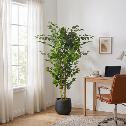 5ft Artificial Ficus Tree with Natural Trunk & Dense Foliage, Realistic Faux Ficus Tree with Lifelike Leaves, Sturdy Pot, Tall Fake Plants for Home Office Living Room, Porch, Garden Decor