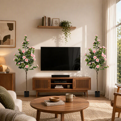6FT Artificial Camellia Tree Faux Plants Indoor, with Easy Assembly, Low Maintenance, Ideal for Both Indoor Decoration and Other Purposes, Perfect Porch Christmas Trees