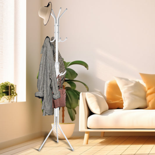 5.7ft Coat Rack Stand Clothes Tree Floor Hats Hanger Holder with 12 Hooks Sturdy Freestanding Multi Hooks Hanging Clothes, White