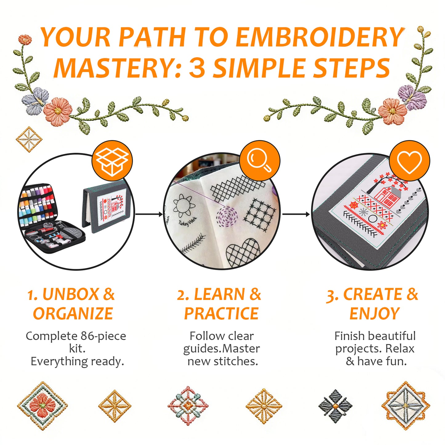 Embroidery Sewing Book Stitch Book Kit,Embroidery Starter Kit for Enthusiasts & Beginners Adult Ideal DIY