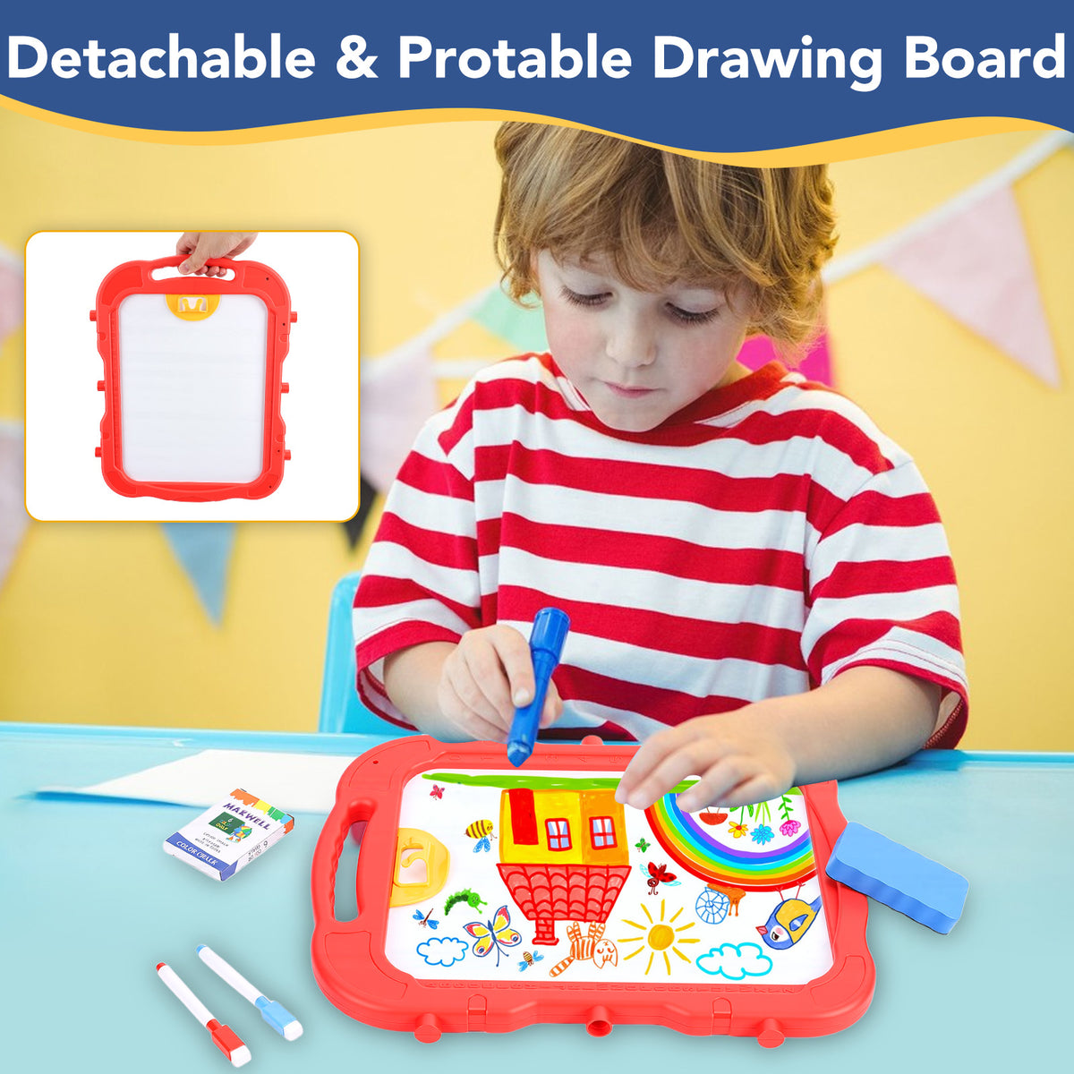 Art Easel for Kids, Adjustable Standing Rotatable Double Sided Easel with Painting Accessories for Toddlers Boys and Girls,Red