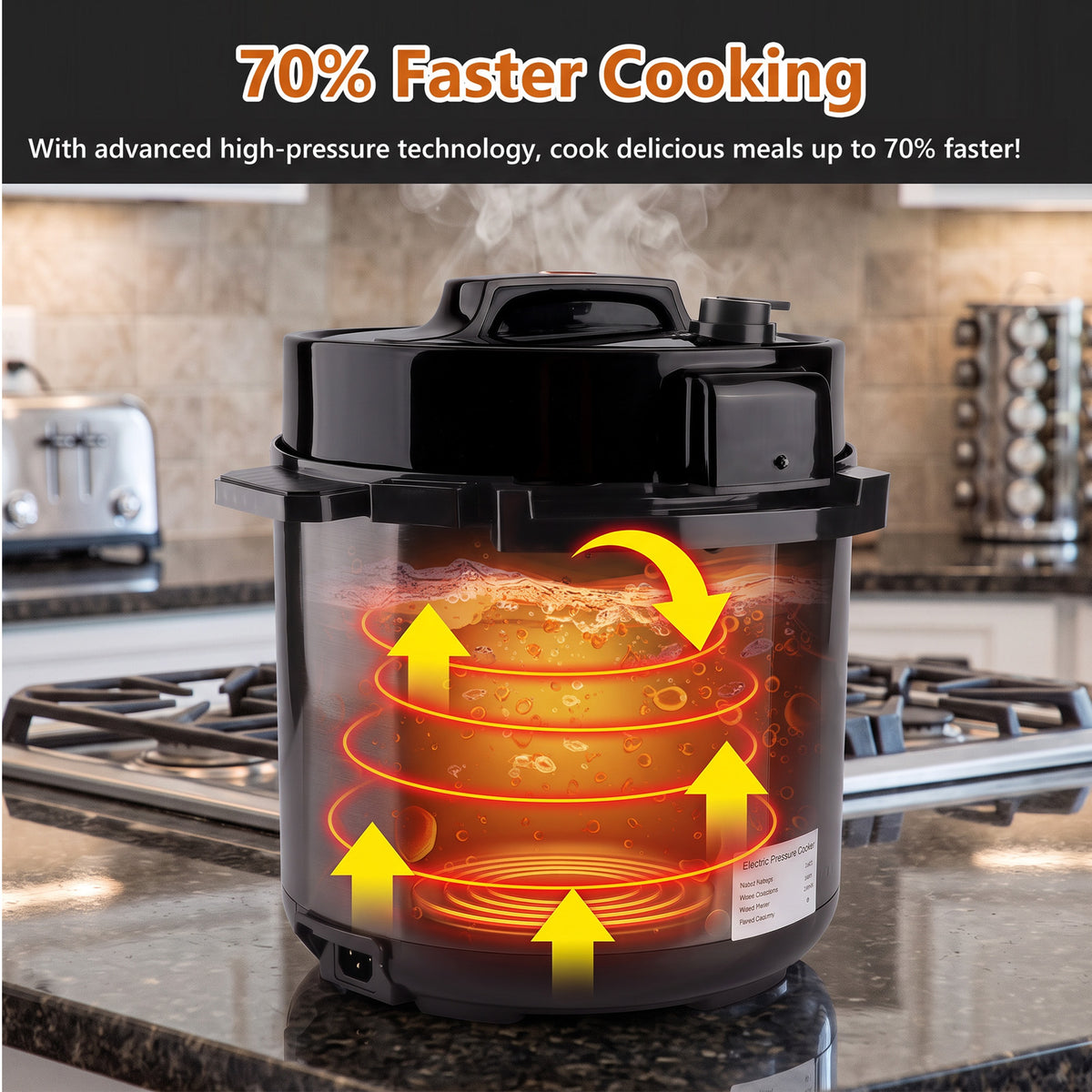 5.5QT Electric Pressure Cooker, 16-in-1 Multi Cooker Rice Cooker Slow Cooker Sauté Steamer, Stainless Steel, Black