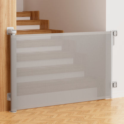 LHCER Retractable Mesh Baby & Dog Pet Safety Gate for Stairs & Doorways - 34" Tall, Extends to 55" Wide - Indoor & Outdoor Child Gates for the House, Black