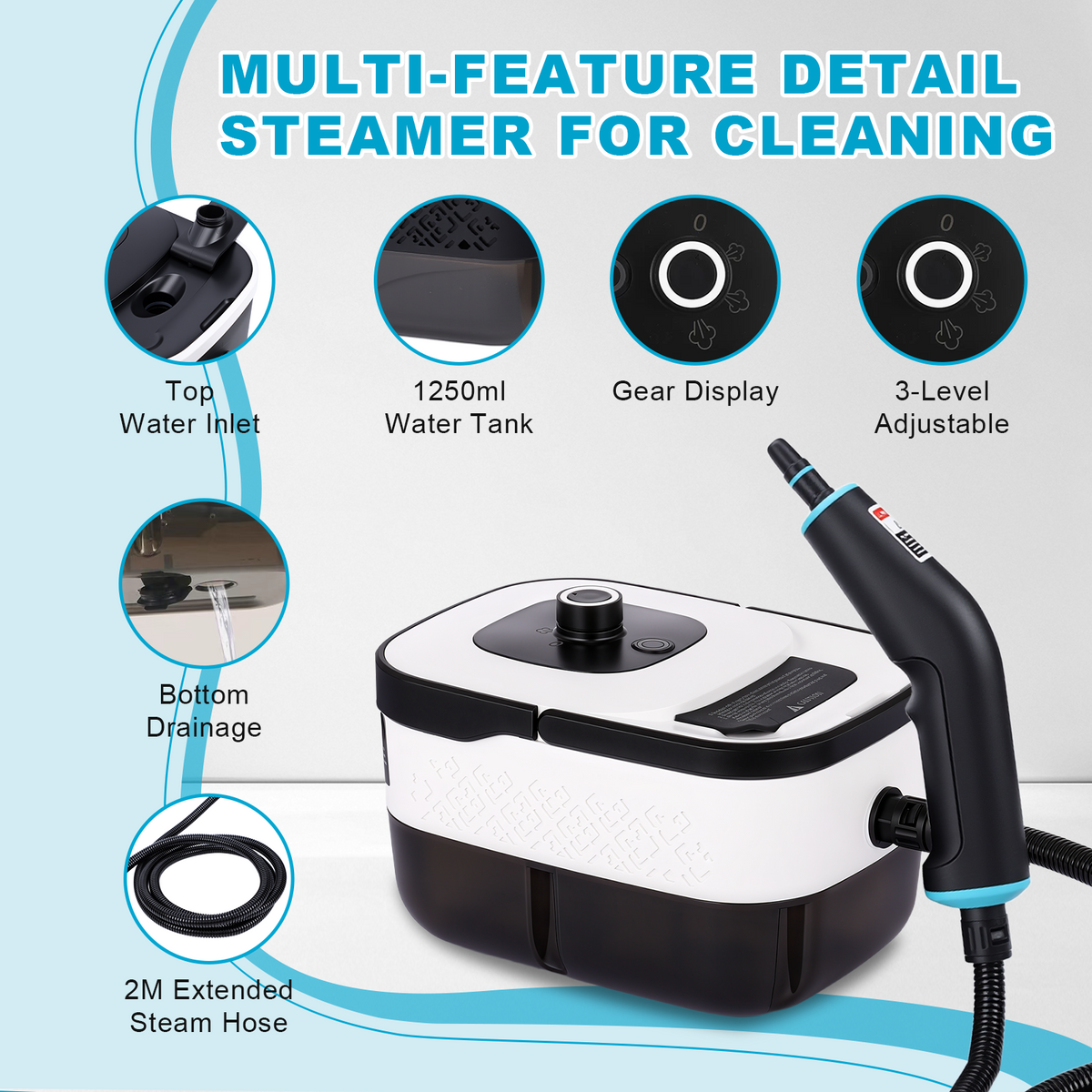 2500W Steam Cleaner 44OZ Water Tank,10s Fast Heat-Up,Portable Steamer for Cleaning with 14pcs Accessories for Home for Dirt, Grease, Grout, Tile,Floor,Couch and Car,White
