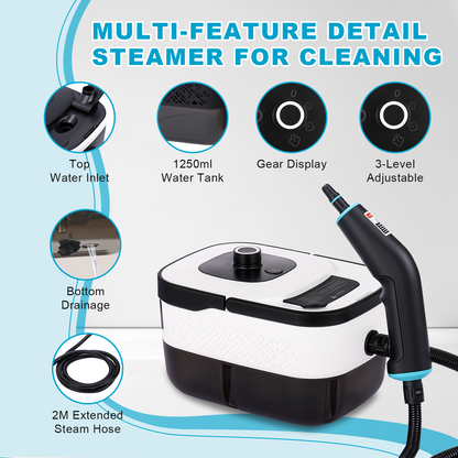 2500W Steam Cleaner 44OZ Water Tank,10s Fast Heat-Up,Portable Steamer for Cleaning with 14pcs Accessories for Home for Dirt, Grease, Grout, Tile,Floor,Couch and Car,White