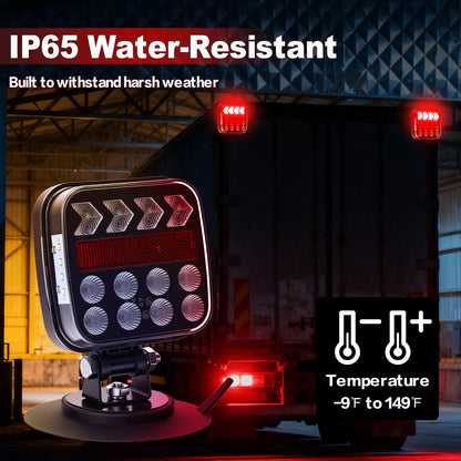 2Pcs Wireless Trailer Lights, Adjustable Magnetic LED Trailer Lights with Fixing Ropes, Rechargeable Tow Tail Light Kit for Trucks, Boats, RVs, Campers, IP67 Waterproof