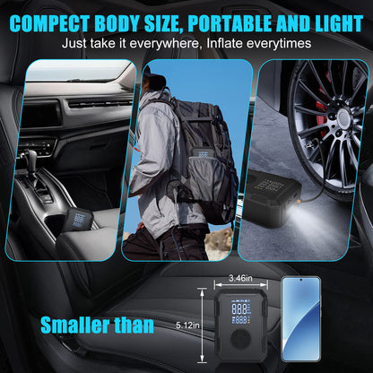 Cordless Air Compressor Tire Inflator,4X Faster 150PSI 5 Inflation Modes 20000mAh Auto-Shutoff with LED Digital Pressure,Rechargeable Tire Pump for Car Tires,Bikes,Balls,Motorcycles