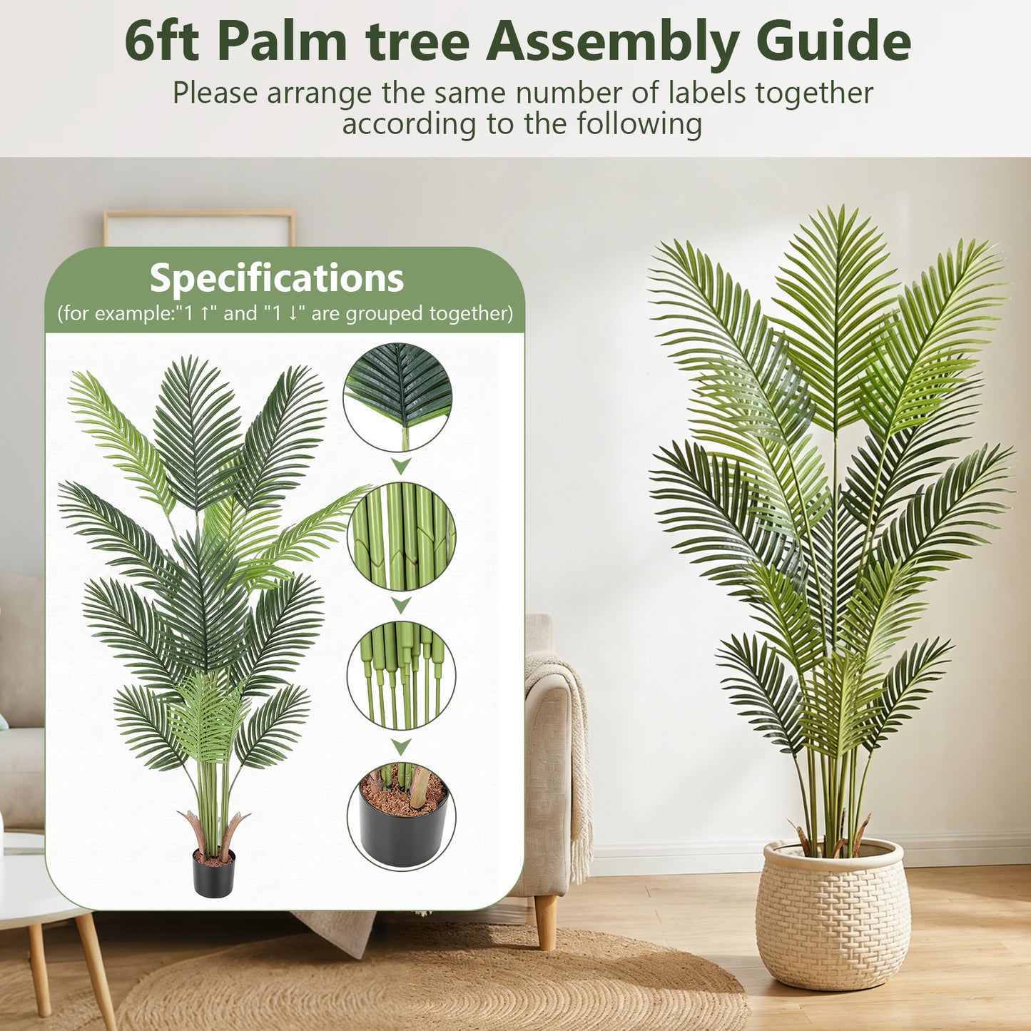 4ft Artificial Palm Plants, 4ft Palm Tree, Pre Potted Faux Greenry Tree for Home Decor Office House Living Room Indoor Outdoor, Big Plants House Plants