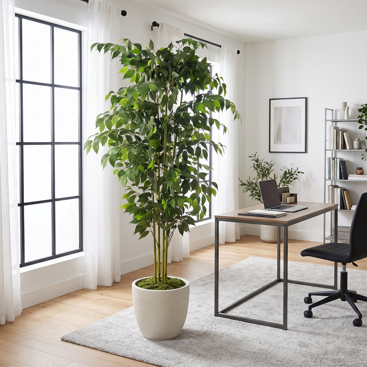 6ft Artificial Ficus Tree with Natural Trunk & Dense Foliage, Realistic Faux Ficus Tree with Lifelike Leaves, Sturdy Pot, Tall Fake Plants for Home Office Living Room, Porch, Garden Decor