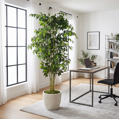 6ft Artificial Ficus Tree with Natural Trunk & Dense Foliage, Realistic Faux Ficus Tree with Lifelike Leaves, Sturdy Pot, Tall Fake Plants for Home Office Living Room, Porch, Garden Decor