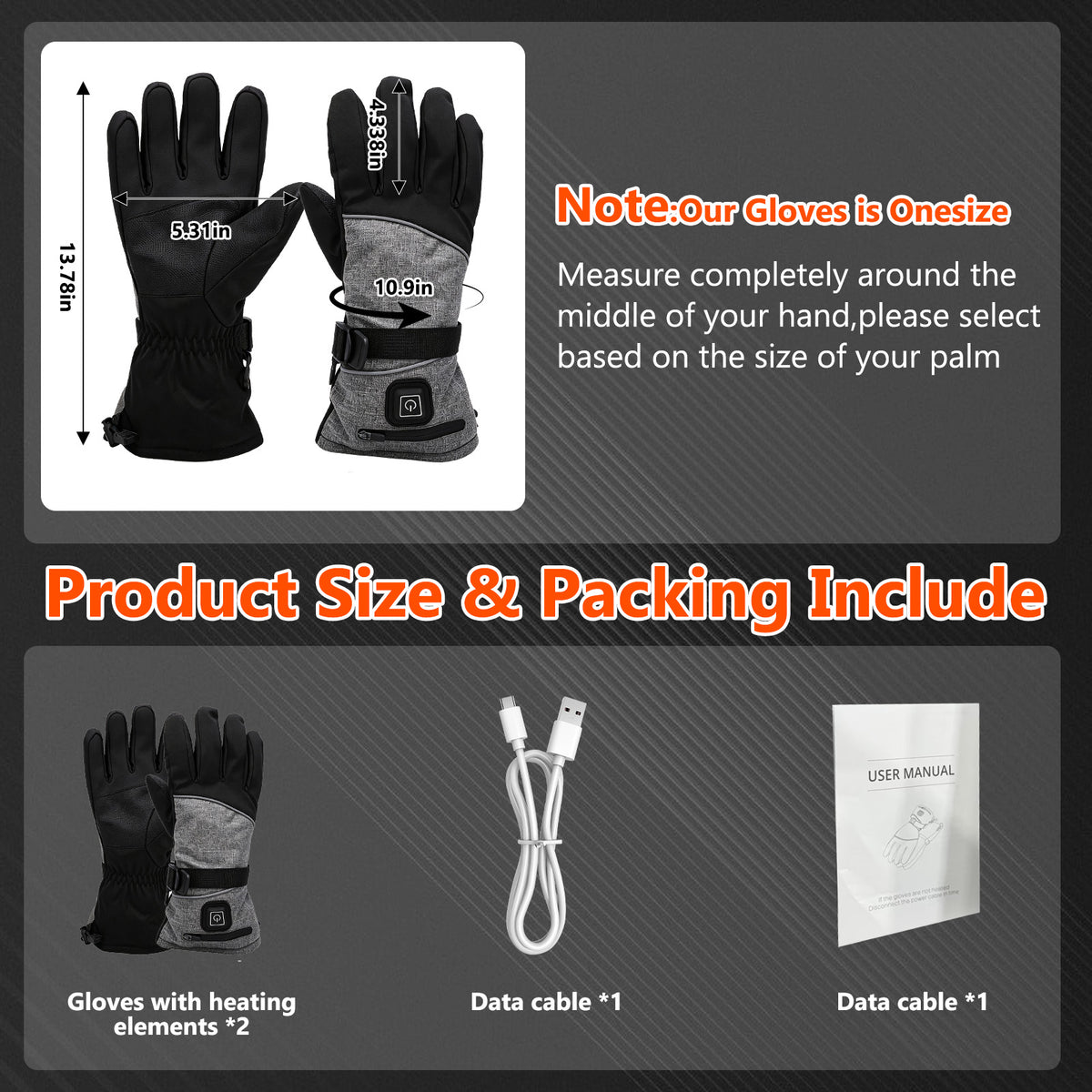 Rechargeable Heated Gloves for Men Women Touchscreen for Hand Warmers Heater Cold Winter Gloves,Snowmobile Camping Cycling Skiing Hiking Working(Without Bayyery)