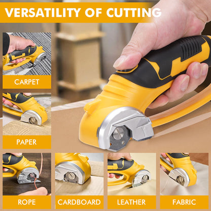 Cordless Electric Scissors,4V Rechargeable Cardboard Cutter Fabric Scissor W/Safe Lock & LED Light,Powerful Cutter for Leather Carpet Plastic Cutting,Sewing,Crafting,Yellow