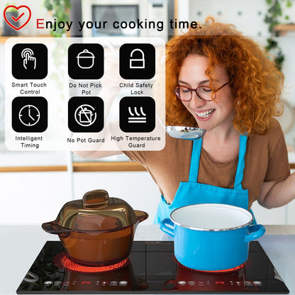 Electric Ceramic Cooktop,26.8 in 2 Burners Built-in Countertop Burners Cooker,2200W Electric Stove,11 Power Levels, Kids Lock & Timer,LED Touch Control