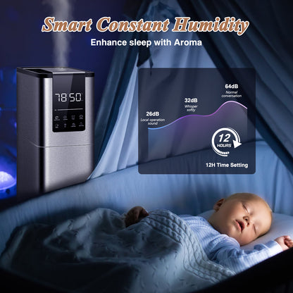 Humidifiers for Large Rooms, 13L/3.43Gal Top Fill Floor Humidifiers Cold Mist for Bedroom, Remote Control, Humidity Setting, Timer,Quiet, Aroma Box,Safety Lock