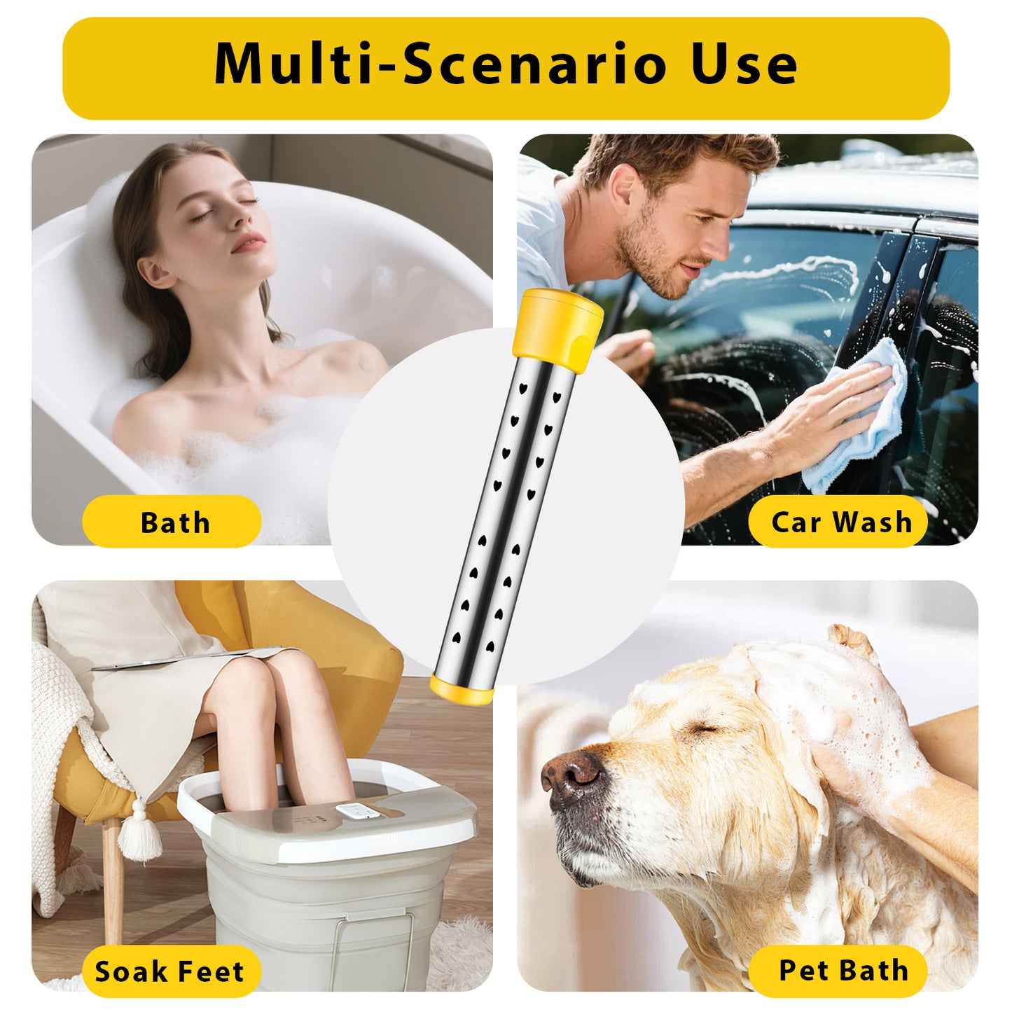 1500W Immersion Water Heater, Portable Bucket Heater with Switch & Auto Off Anti-scald Stainless Steel Protective Guard Indicator Light for Inflatable Pool Bathtub Indoor Outdoor