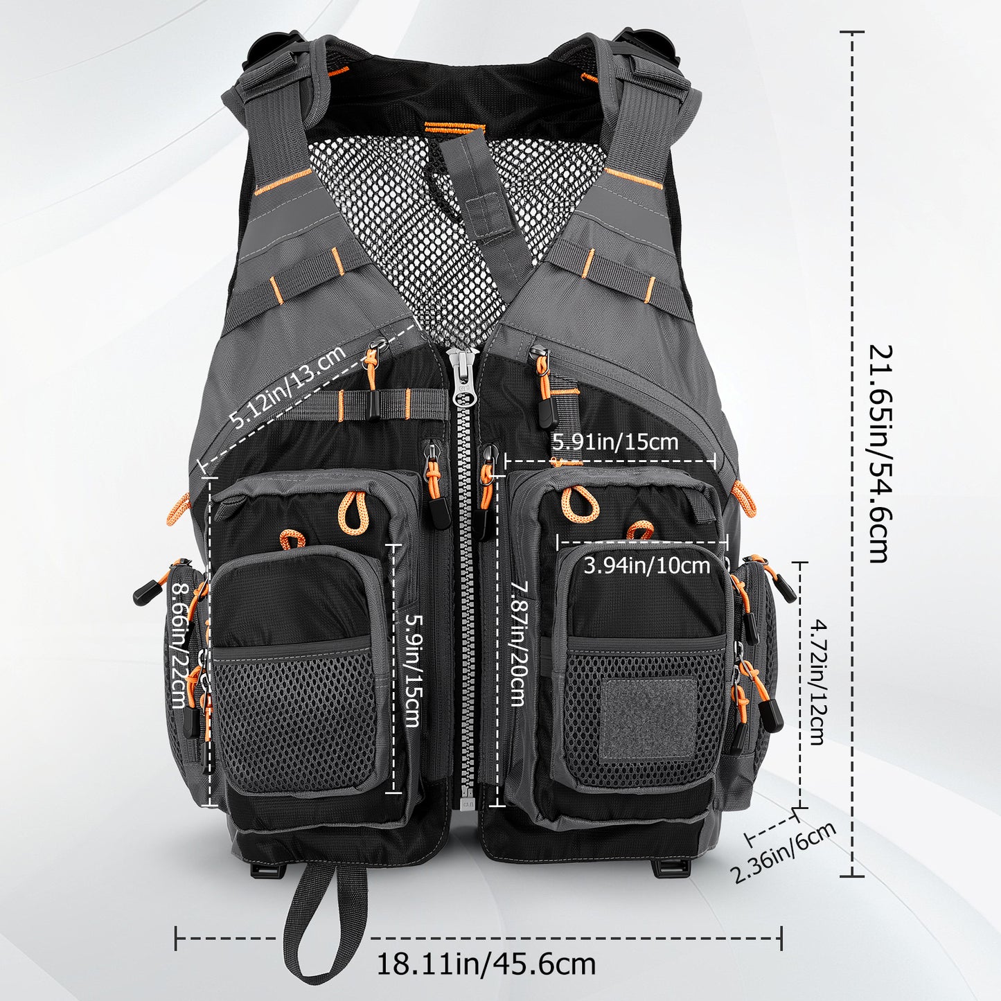 Fly Fishing Vest for Men Women, Comfortable Adjustable Fishing Vest with Multi-Pockets Reflective Stripes, Lightweight and Durable Unisex Strap Fishing Vest Pack, for Fly Bass Fishing,Black