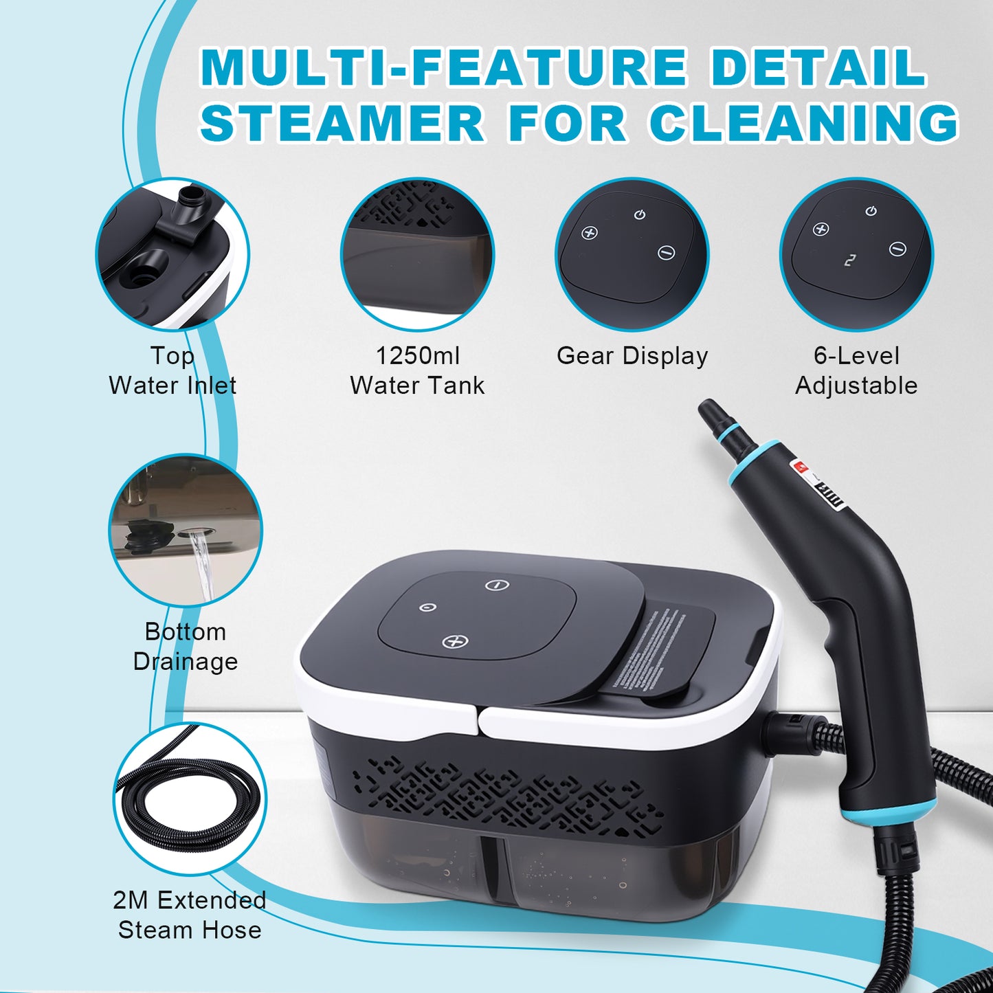 Steam Cleaner, 1500W 10s Fast Heat-Up,Steamer for Cleaning with 44oz Water Tank,14 Cleaning Attachments for Cleaning Stubborn Stains,Grease,Floors,Couches & Cars,Black
