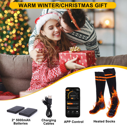 Heated Socks for Men Women with APP Control,2 * 5000mAh Rechargeable Battery Heating Socks for Hunting Fishing Camping Hiking Motorcyle Skiing Warm Socks Foot Warmer Xmas Gifts