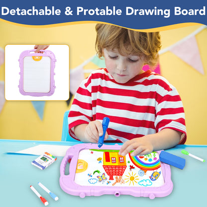 Art Easel for Kids, Adjustable Standing Rotatable Double Sided Easel with Painting Accessories for Toddlers Boys and Girls,Pink