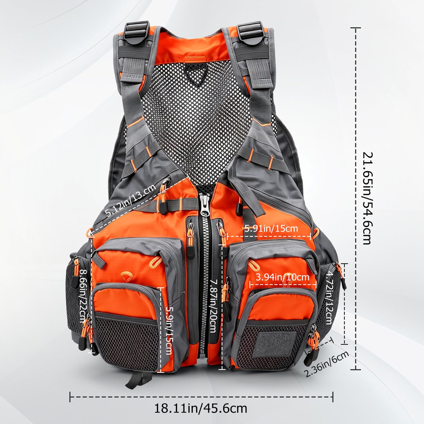 Fly Fishing Vest for Men Women, Comfortable Adjustable Fishing Vest with Multi-Pockets Reflective Stripes, Lightweight and Durable Unisex Strap Fishing Vest Pack, for Fly Bass Fishing,Orange
